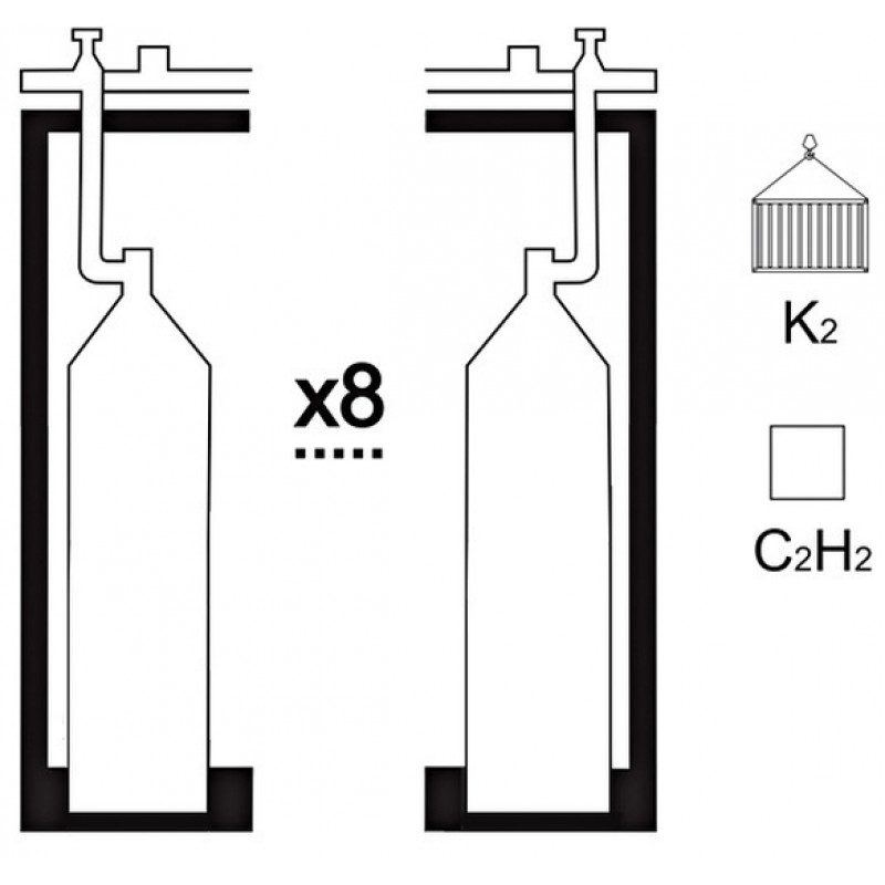 Газовая рампа ацетиленовая АВТОГЕНТЕХМАШ РАР-8к2 (8 бал.,двухряд.,редук.РАО 30-1) контейнерн.