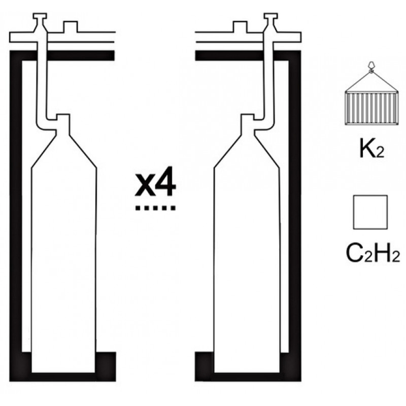 Газовая рампа ацетиленовая АВТОГЕНТЕХМАШ РАР-4к2 (4 бал.,двухряд.,редук.РАО 30-1) контейнерн.