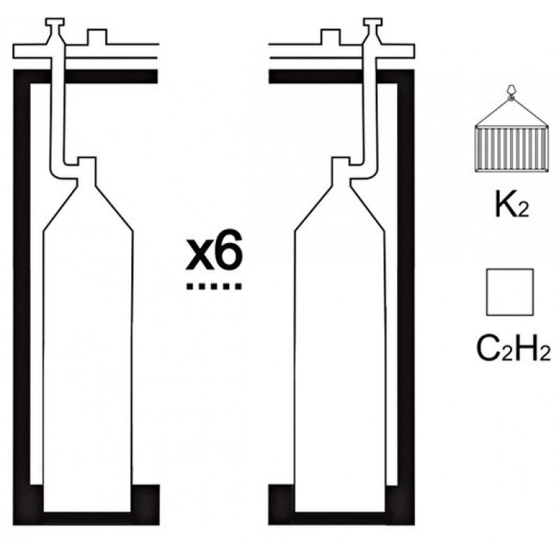 Газовая рампа ацетиленовая АВТОГЕНТЕХМАШ РАР-6к2 (6 бал.,двухряд.,редук.РАО 30-1) контейнерн.